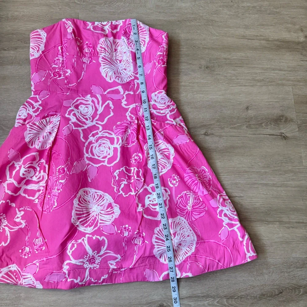 Lilly Pulitzer Pink White Floral Strapless A-Line Sundress SZ 6 - Picture 5 of 8